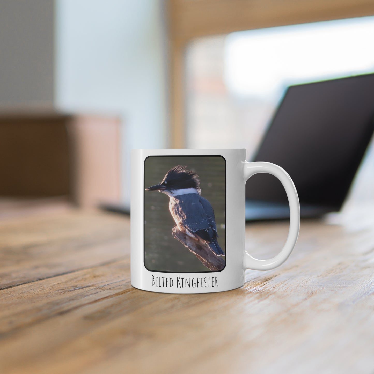 Birds & Coffee, Belted Kingfisher Ceramic Mug
