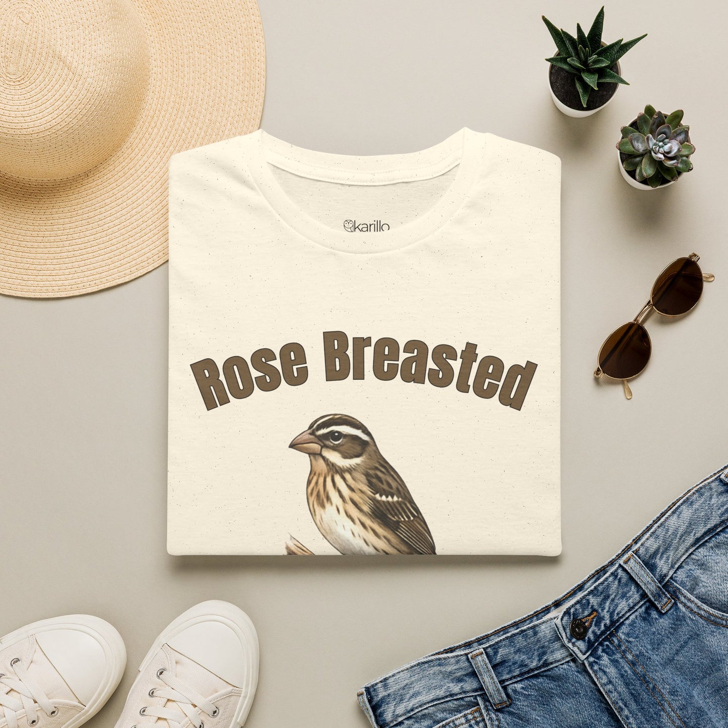 Rose-Breasted Grosbeak Female T-Shirt — Vintage Bird Illustration Tee for Birdwatchers