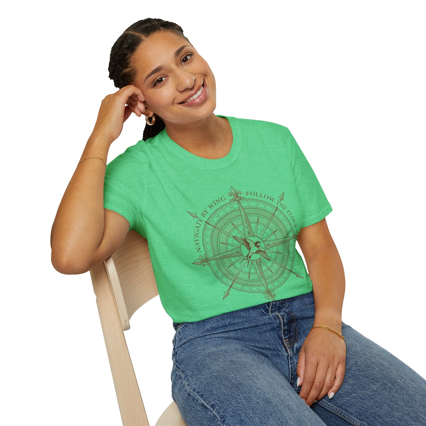 Compass Swallow Migration T-Shirt – Retro Nautical Birdwatching Tee for Nature Travelers