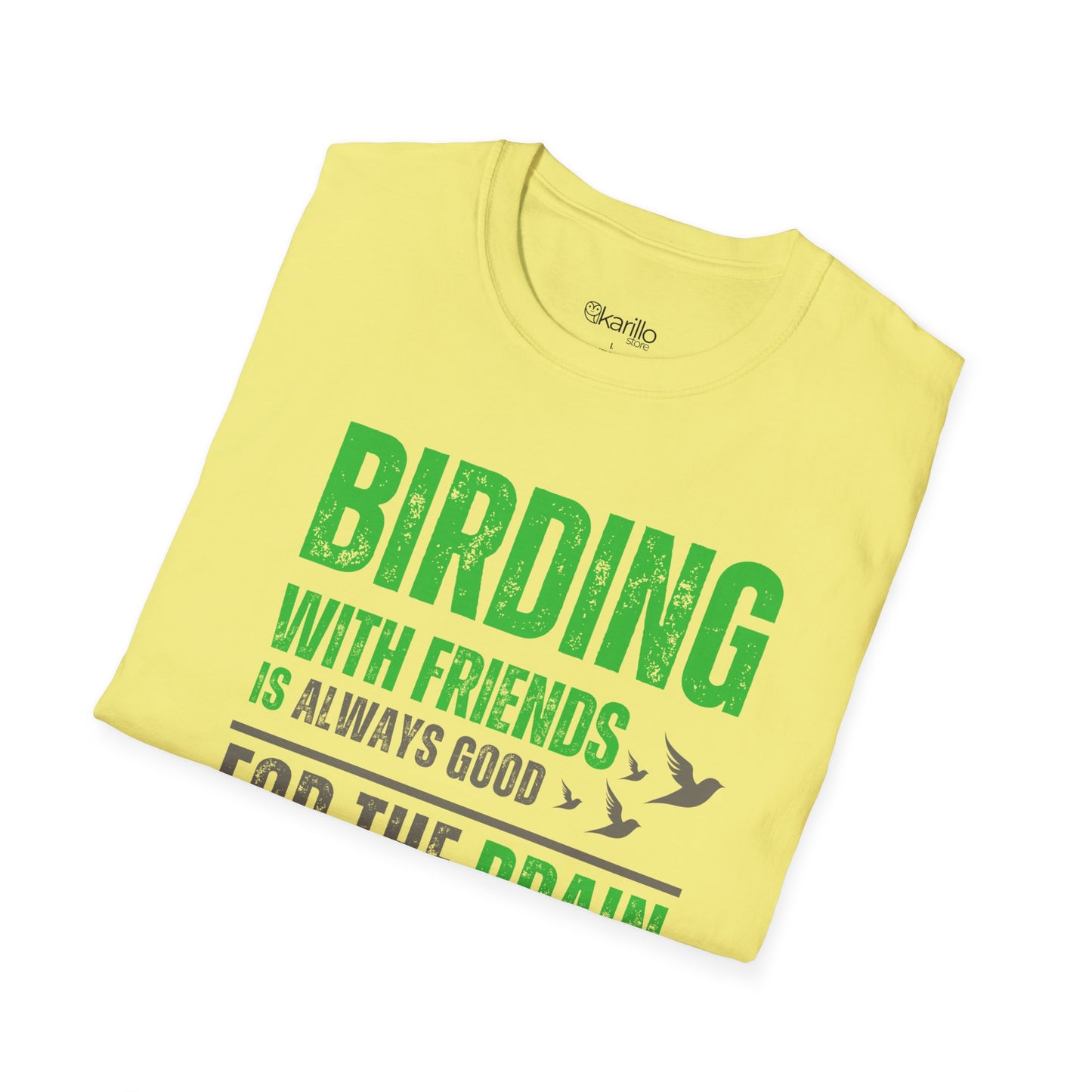 folded Bird Lover Quote t-shirt yellow color, Birding With Friends graphic design