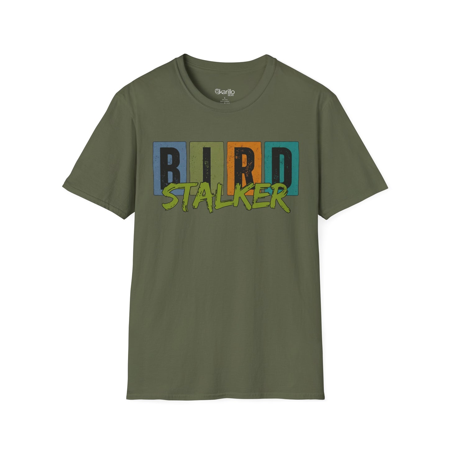 Bird Stalker T-Shirt — Retro Blocks Graphic Tee for Birdwatching Enthusiasts