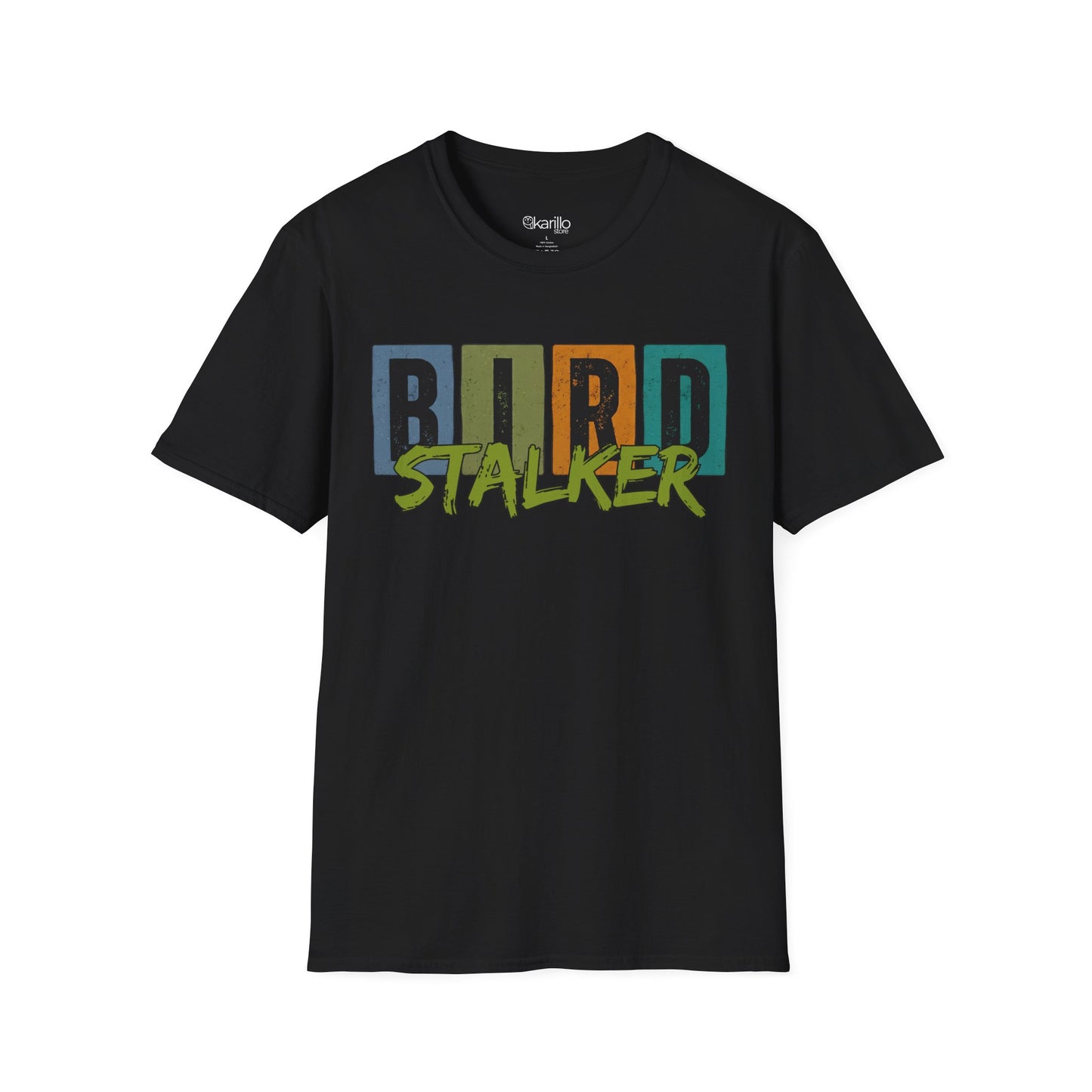 Bird Stalker T-Shirt — Retro Blocks Graphic Tee for Birdwatching Enthusiasts
