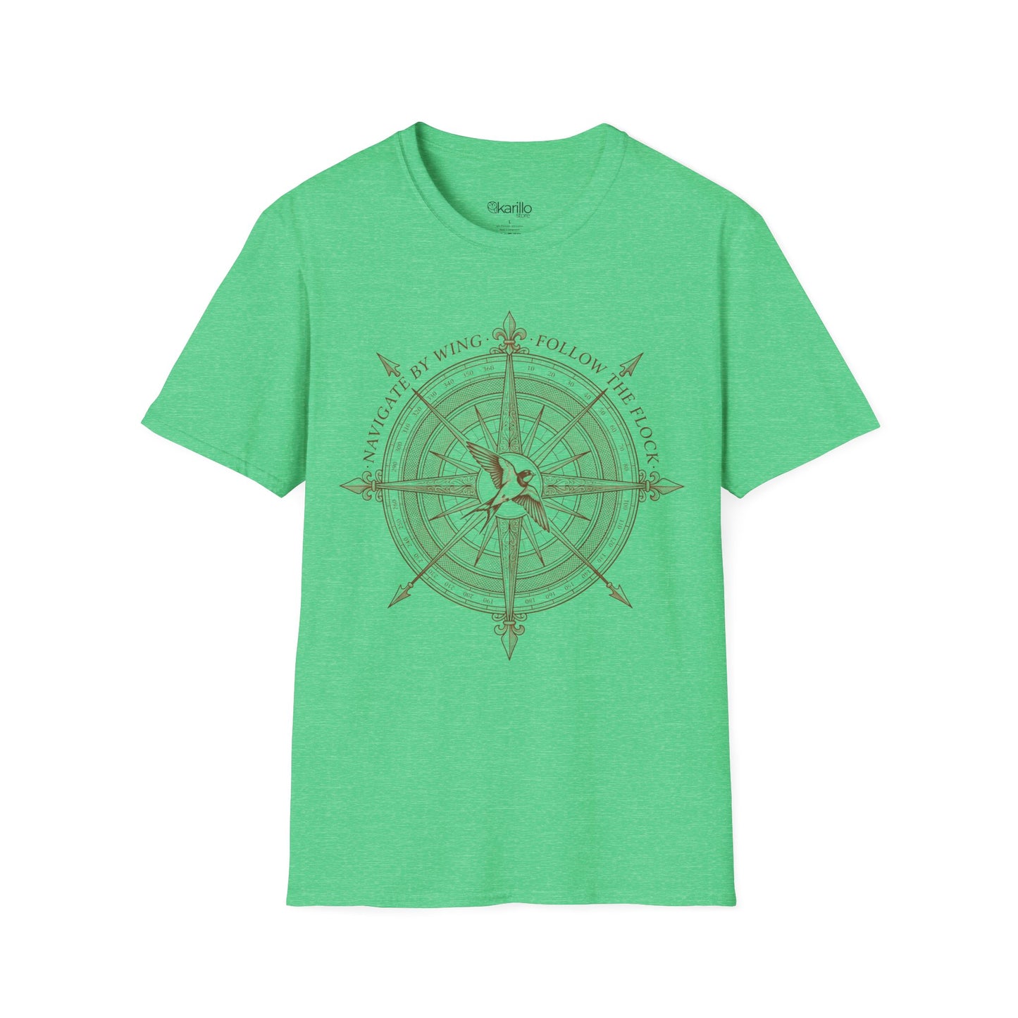 Compass Swallow Migration T-Shirt – Retro Nautical Birdwatching Tee for Nature Travelers