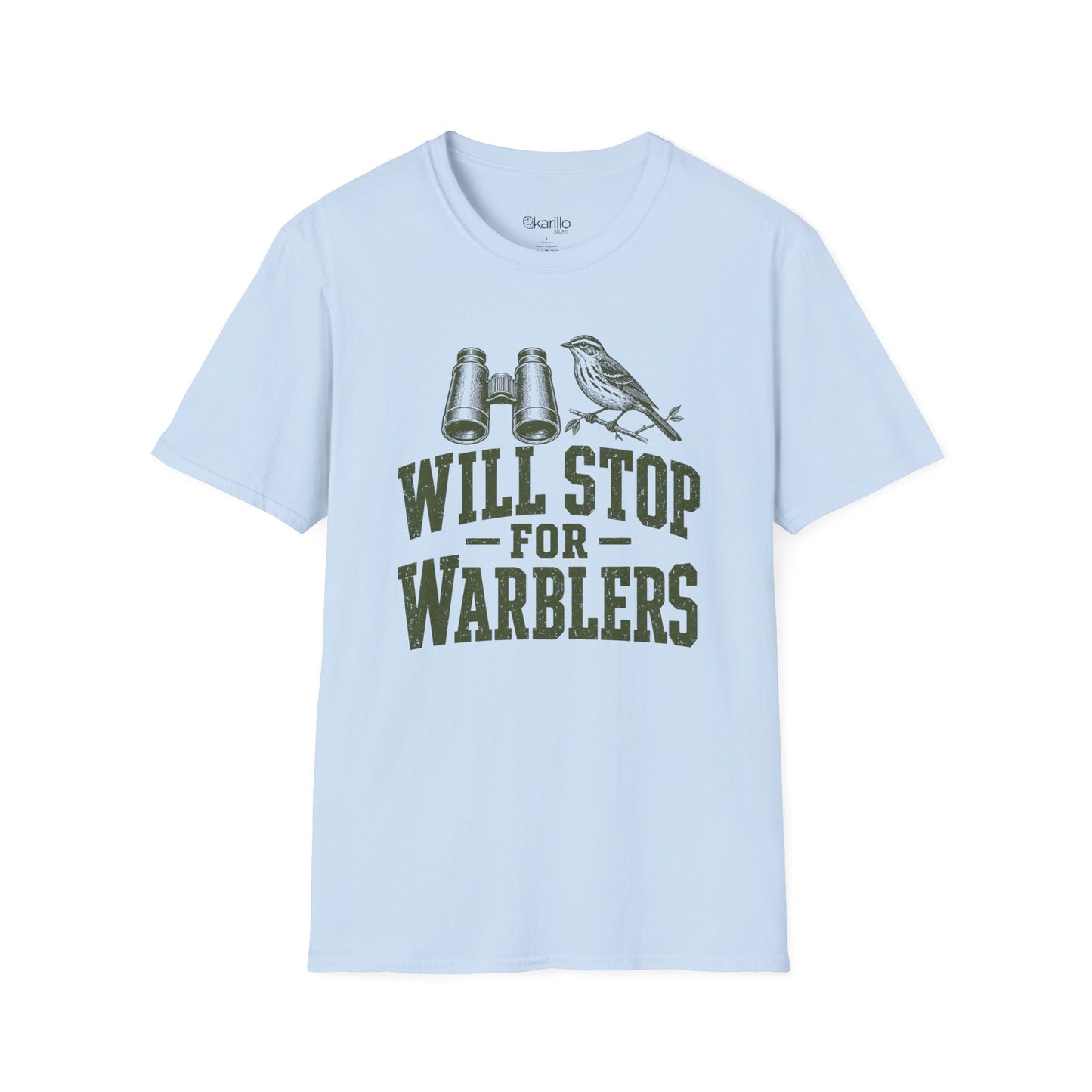 Light Blue t-shirt with funny bird-themed graphic and text on a white background