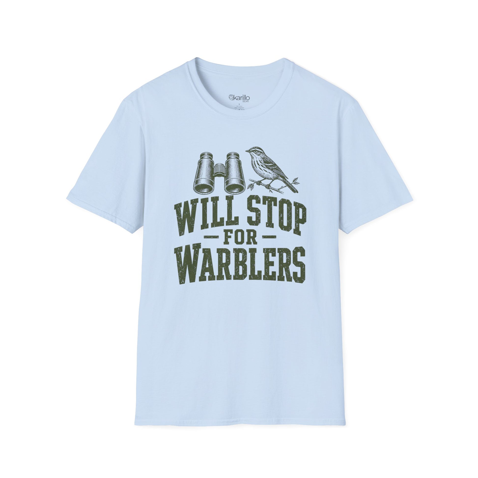 Light Blue t-shirt with funny bird-themed graphic and text on a white background