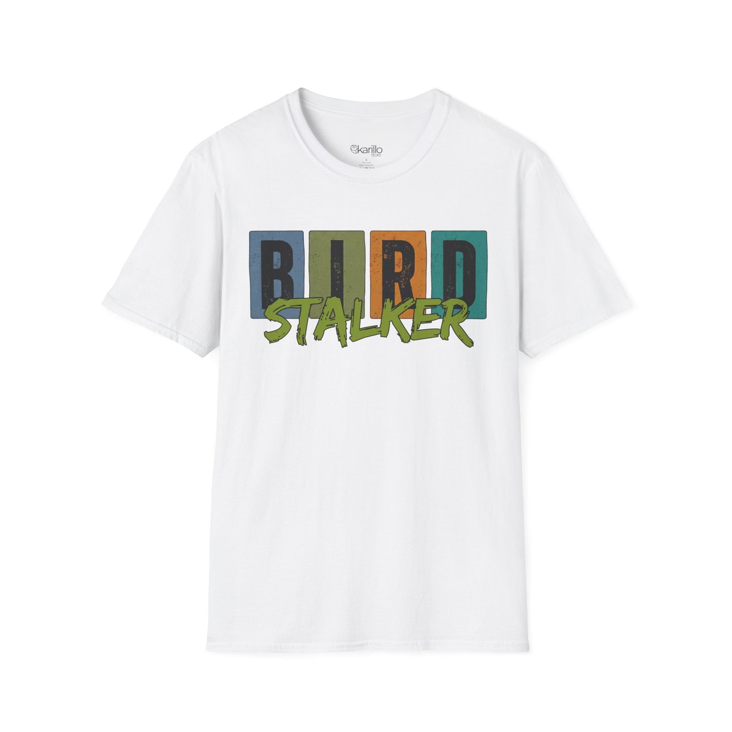 Bird Stalker T-Shirt — Retro Blocks Graphic Tee for Birdwatching Enthusiasts