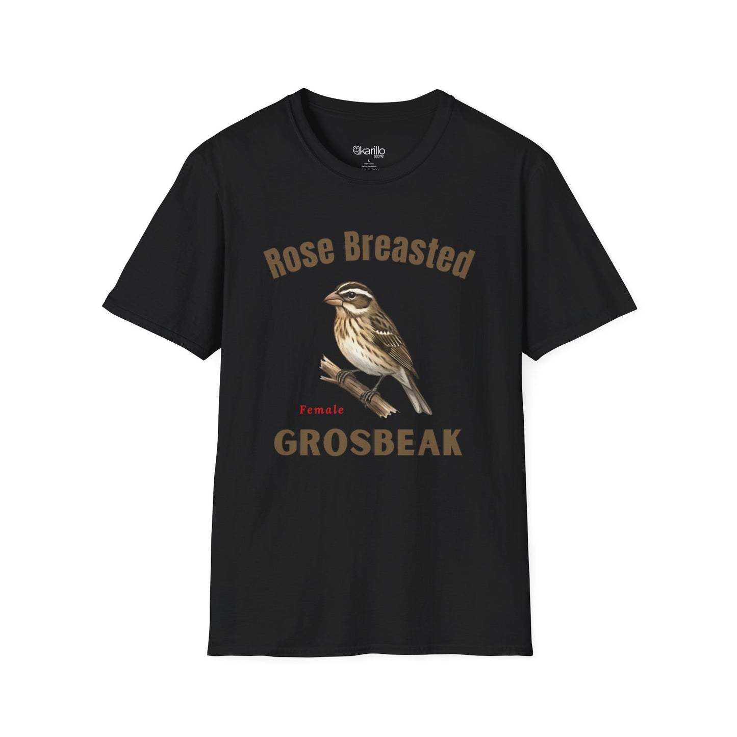 Rose-Breasted Grosbeak Female T-Shirt — Vintage Bird Illustration Tee for Birdwatchers