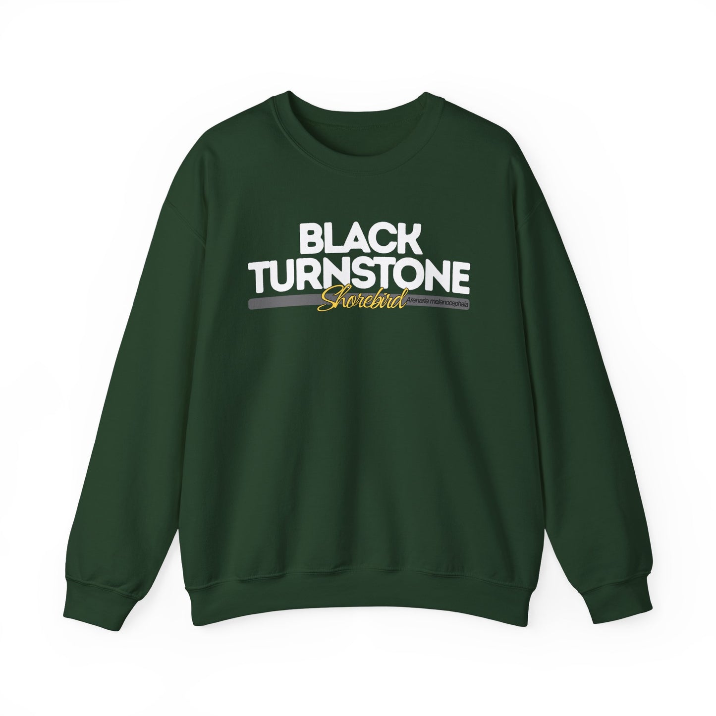 Green sweatshirt with 'Black Turnstone' text on a white background