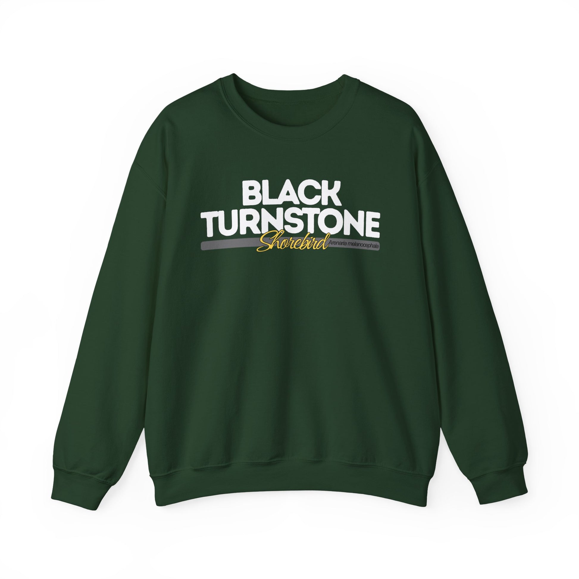 Green sweatshirt with 'Black Turnstone' text on a white background
