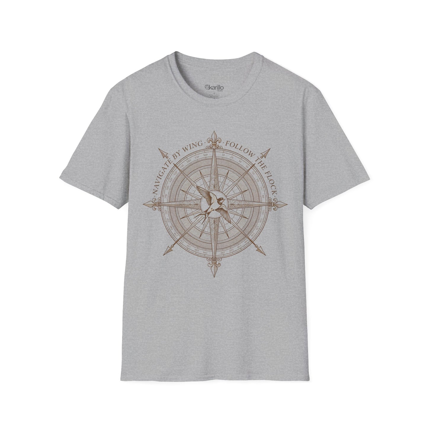 Compass Swallow Migration T-Shirt – Retro Nautical Birdwatching Tee for Nature Travelers