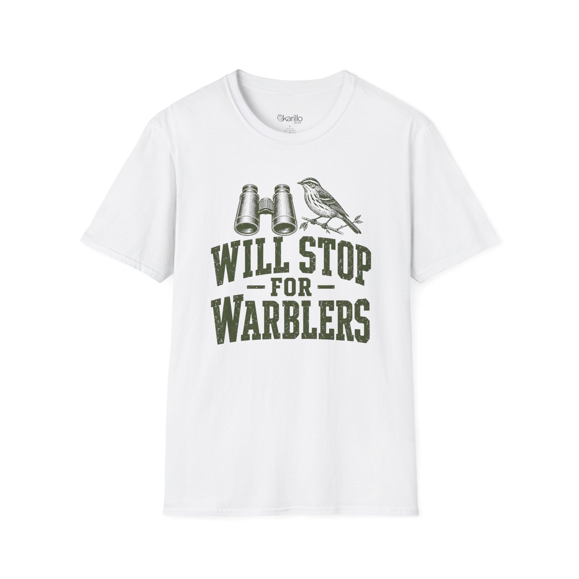 White t-shirt with funny bird-themed graphic and text on a white background