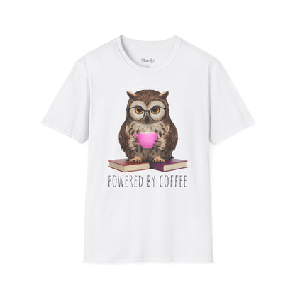 Owl Powered by Coffee Pink Unisex T-Shirt