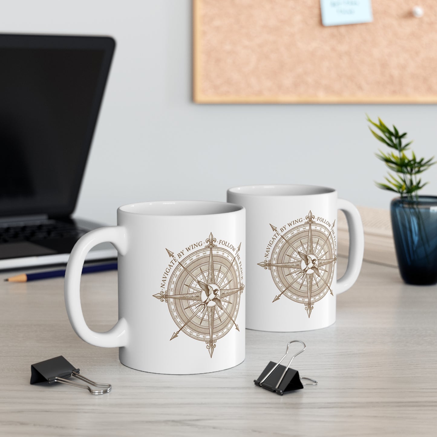 Compass Swallow Migration Ceramic Mug – Retro Nautical Birdwatching Coffee Cup for Bird Lovers