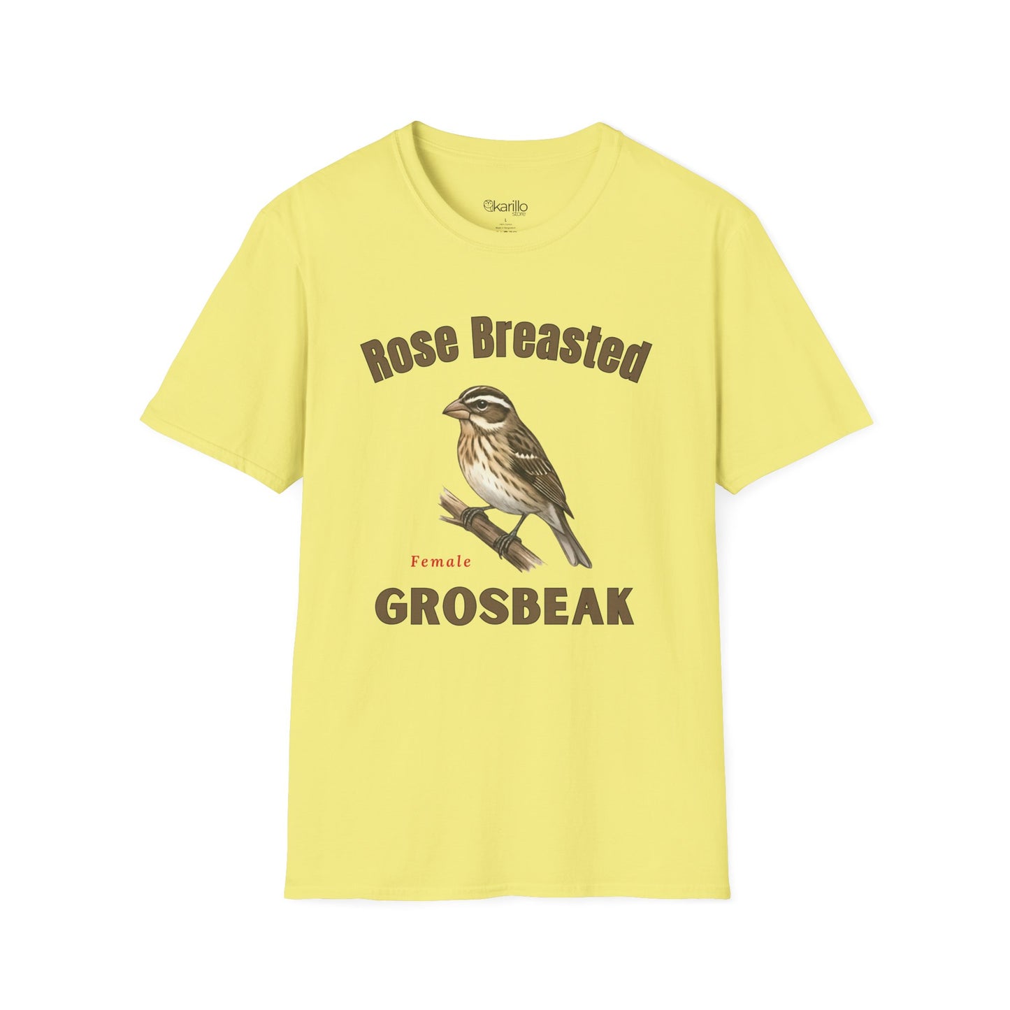 Rose-Breasted Grosbeak Female T-Shirt — Vintage Bird Illustration Tee for Birdwatchers
