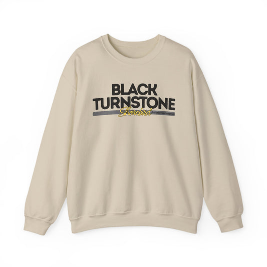 Beige sweatshirt with 'Black Turnstone' text on a white background