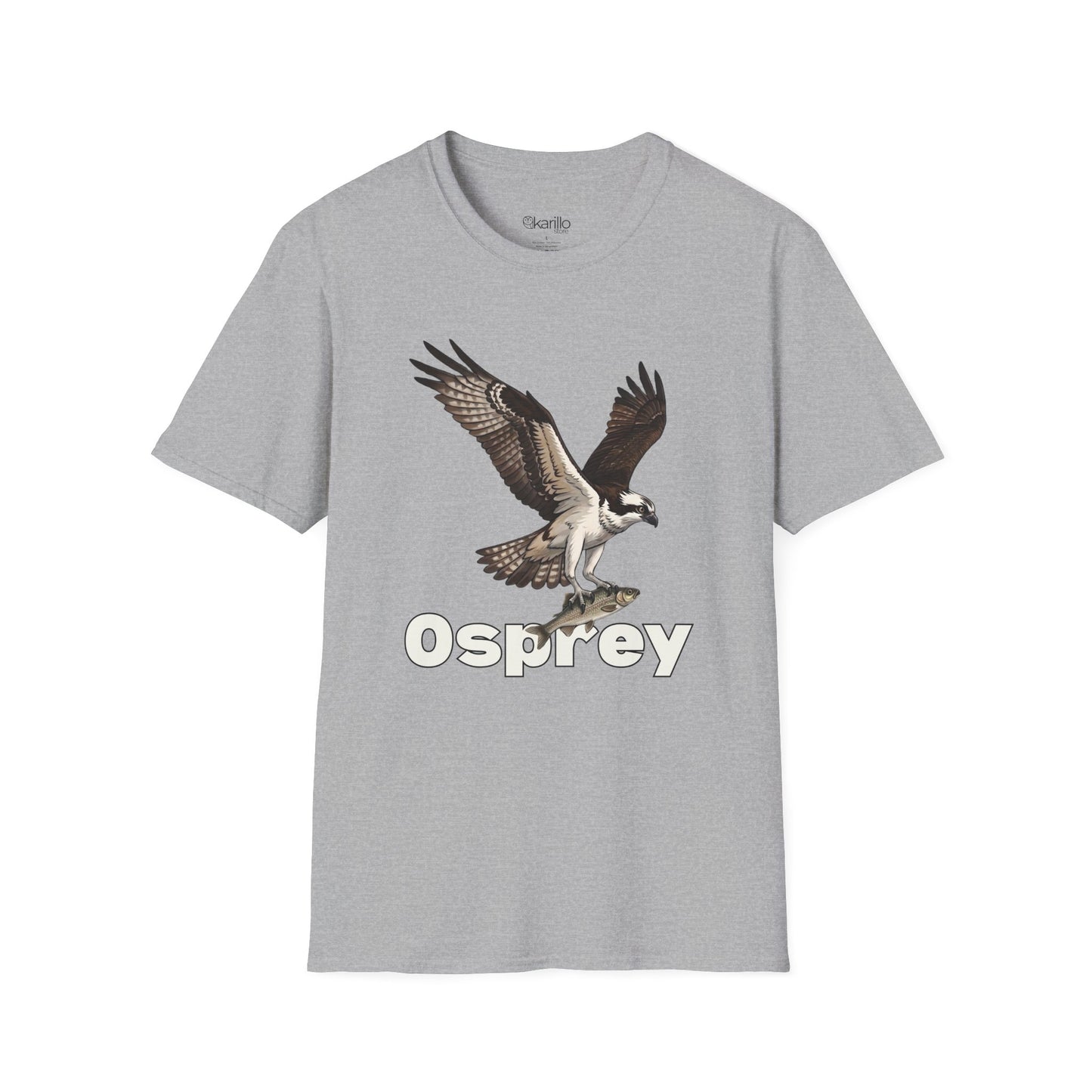 Light Gray t-shirt with an osprey graphic and 'Osprey' text on a white background