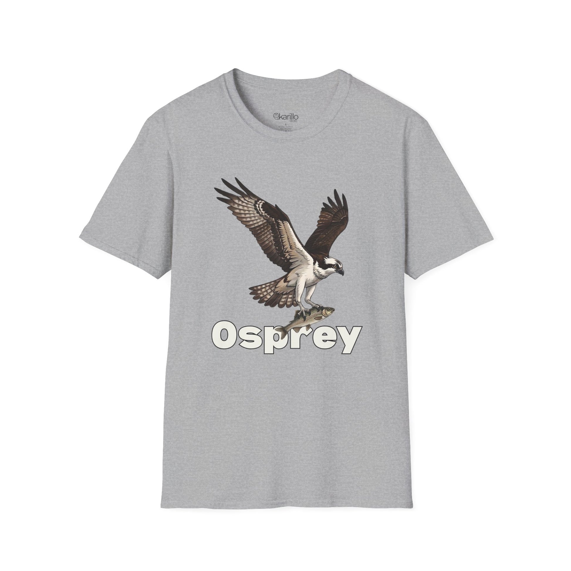 Light Gray t-shirt with an osprey graphic and 'Osprey' text on a white background