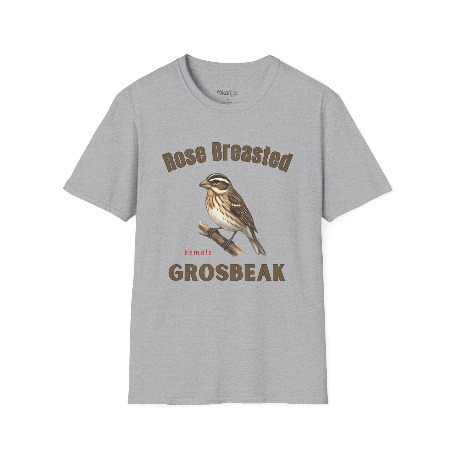 Rose-Breasted Grosbeak Female T-Shirt — Vintage Bird Illustration Tee for Birdwatchers
