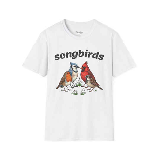 North American Songbirds Vintage T-Shirt – Retro Field Guide Illustration Tee for Bird Lovers