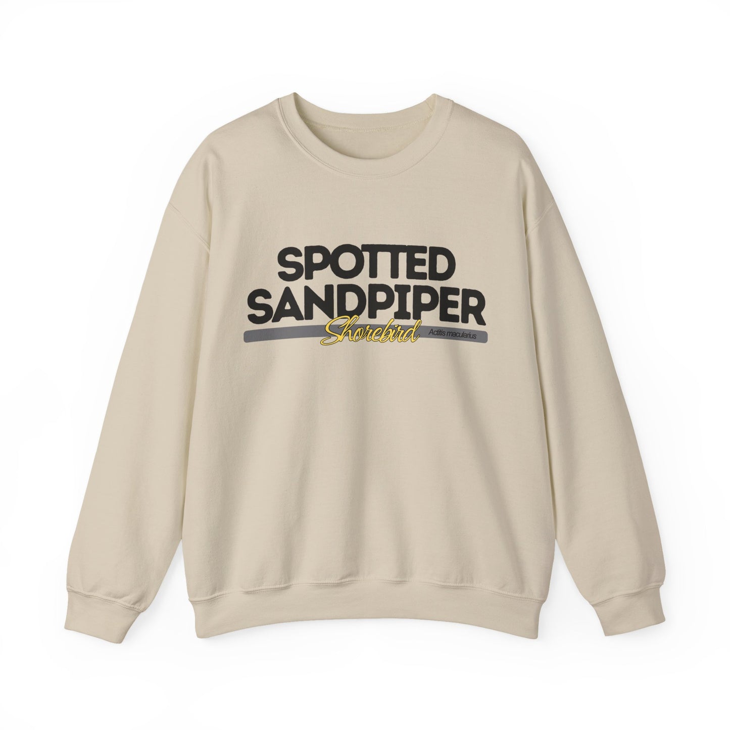 Beige sweatshirt with 'Spotted Sandpiper Sherpa' text on a white background