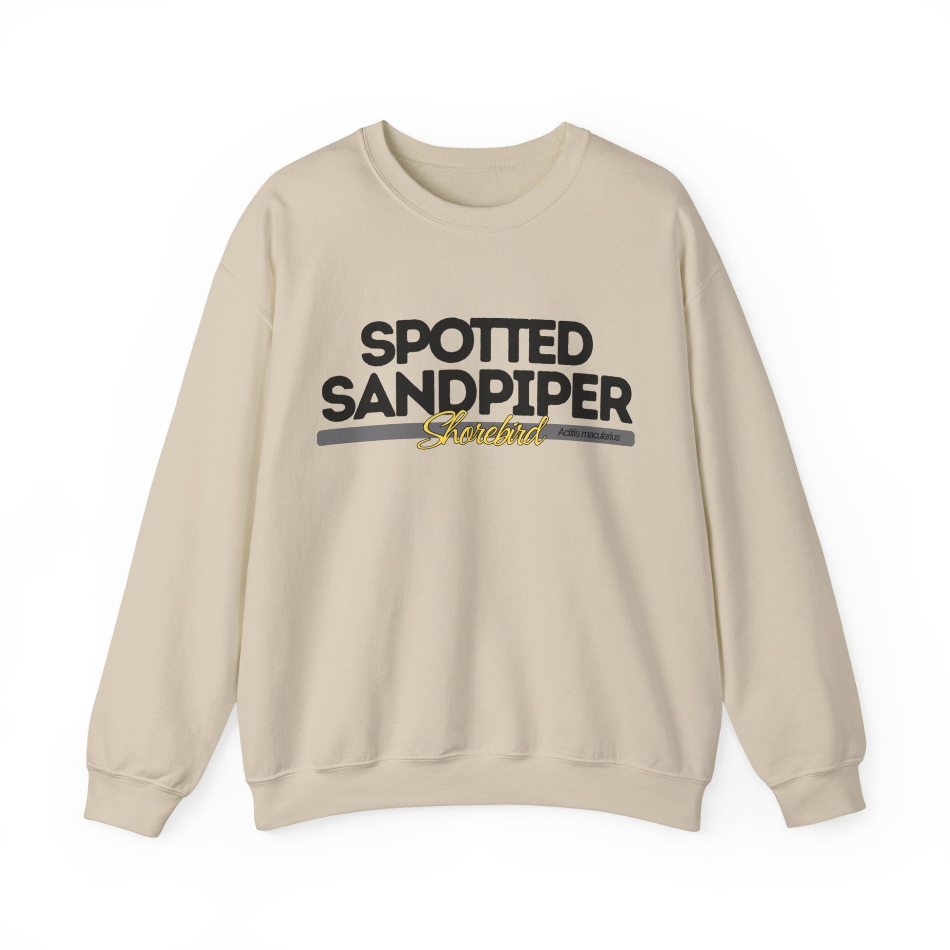 Beige sweatshirt with 'Spotted Sandpiper Sherpa' text on a white background