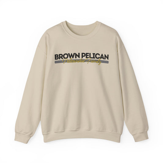 Beige sweatshirt with 'Brown Pelican' logo on a white background