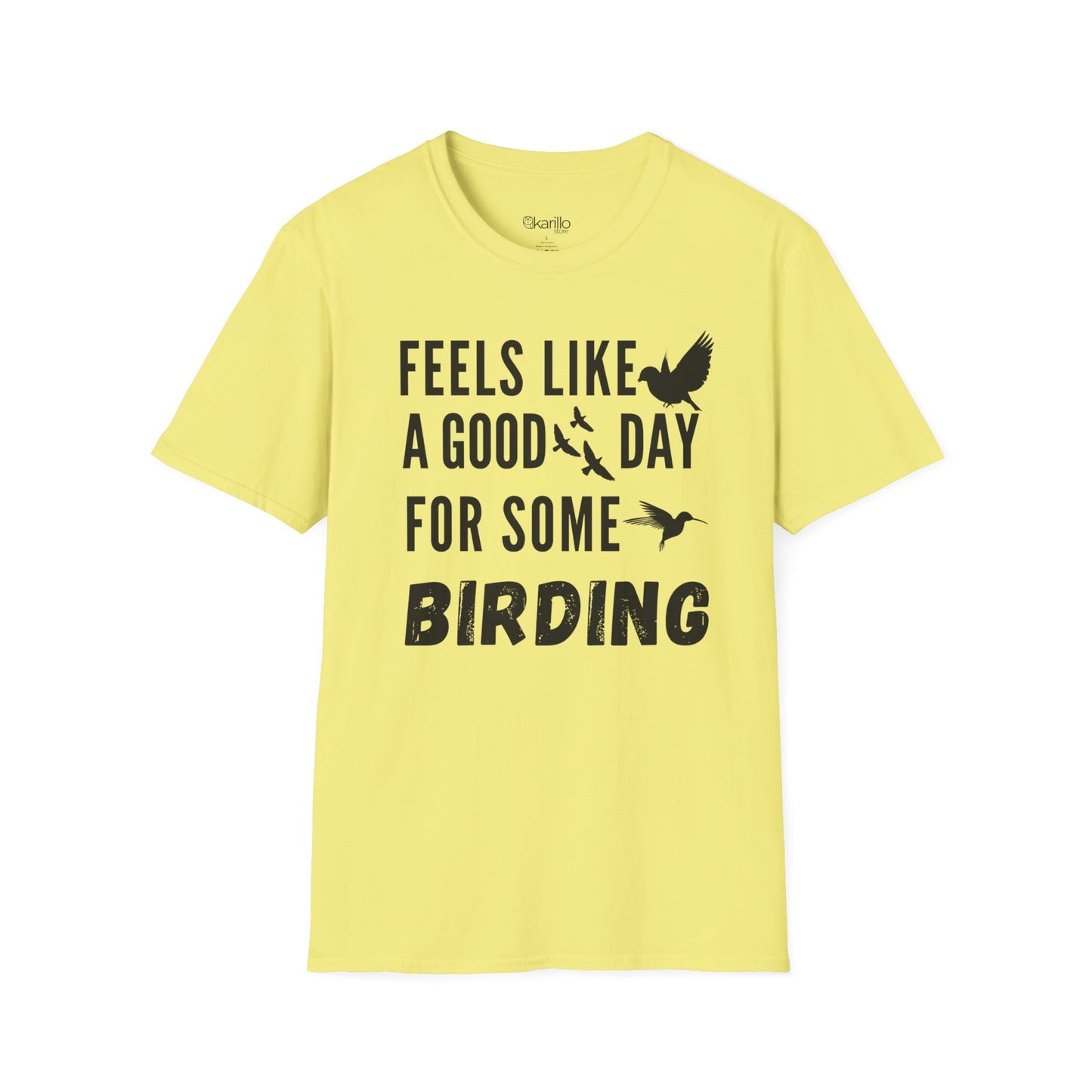 Front view of Feels Like a Good Day Birding Graphic T-Shirt cornsilk color