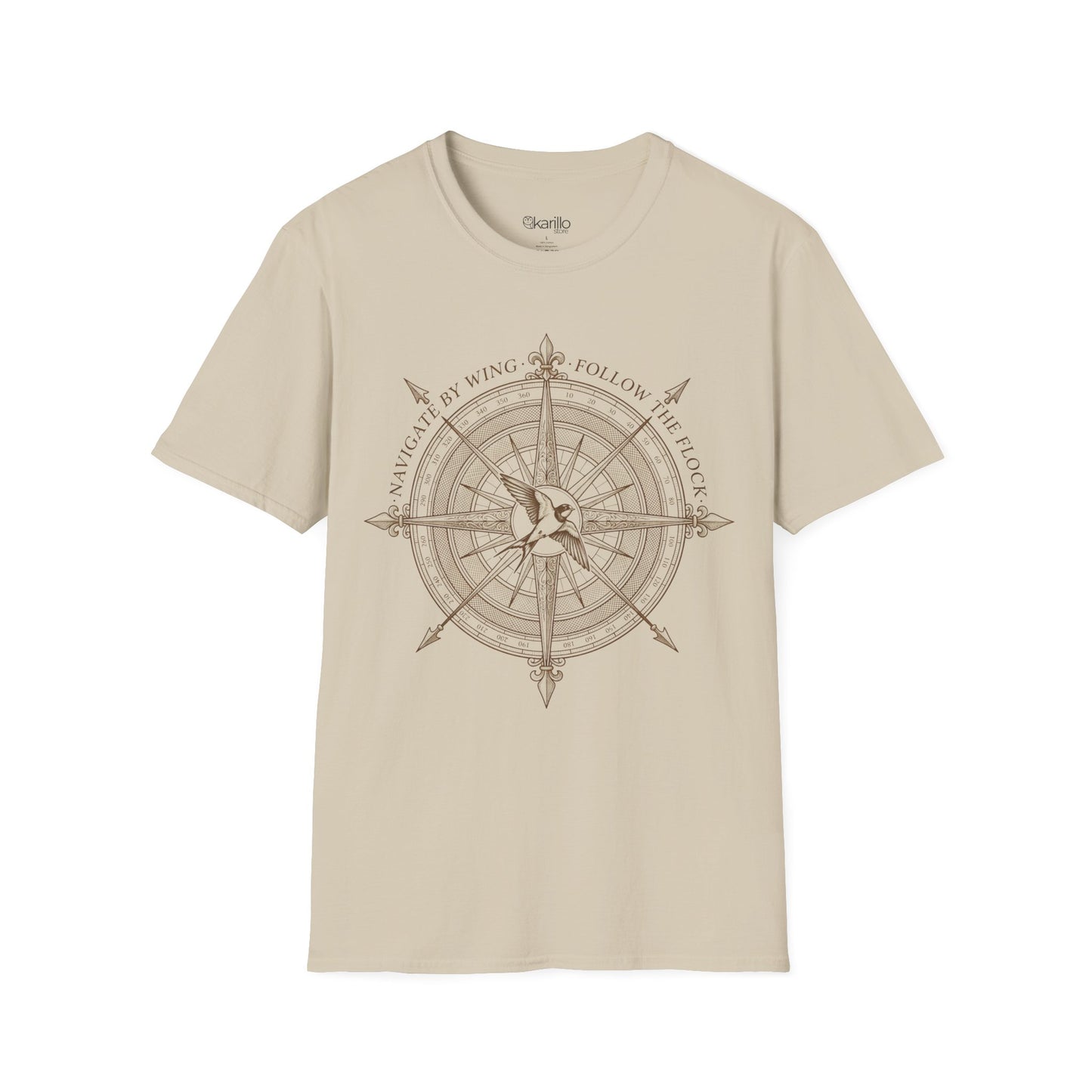 Compass Swallow Migration T-Shirt – Retro Nautical Birdwatching Tee for Nature Travelers