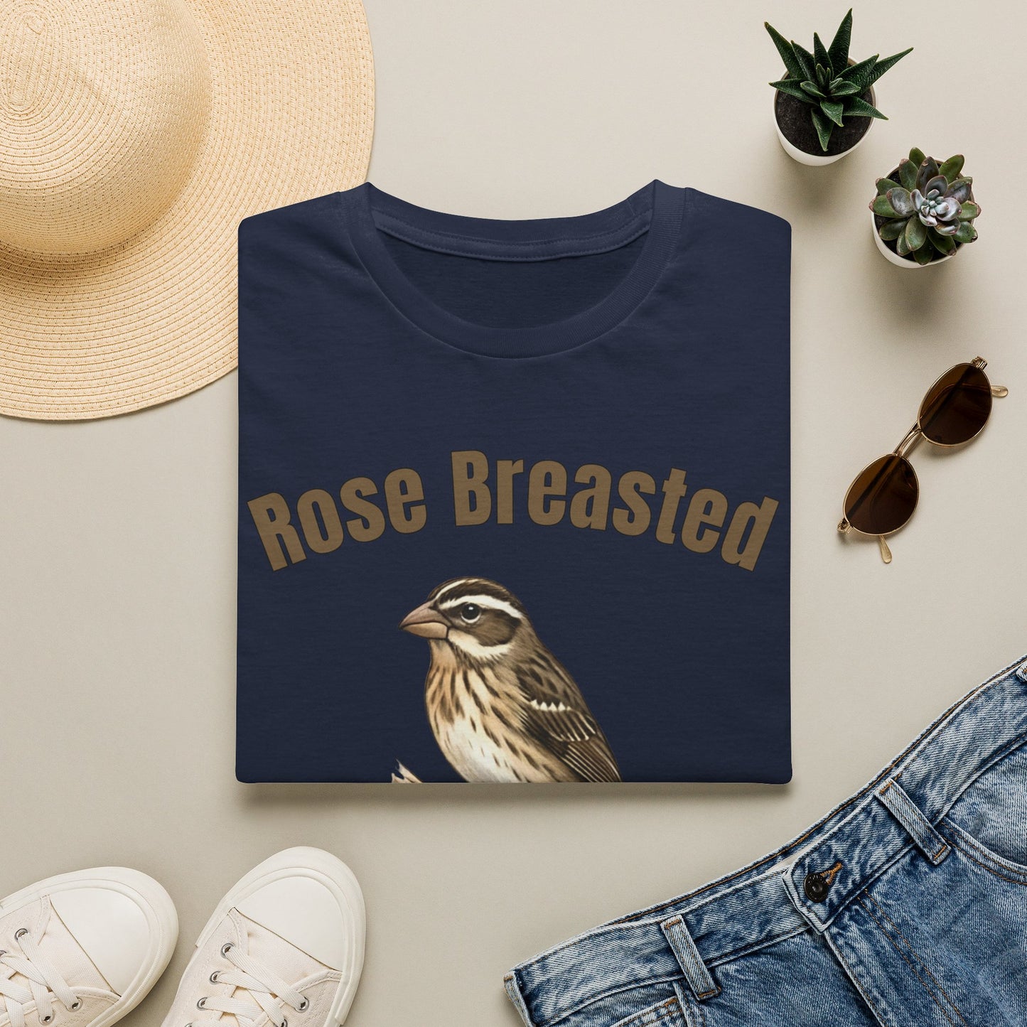Rose-Breasted Grosbeak Female T-Shirt — Vintage Bird Illustration Tee for Birdwatchers