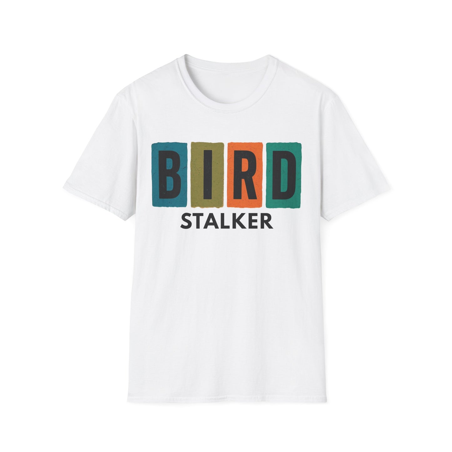 Bird Stalker T-Shirt — Retro Block Letter Birdwatching Tee