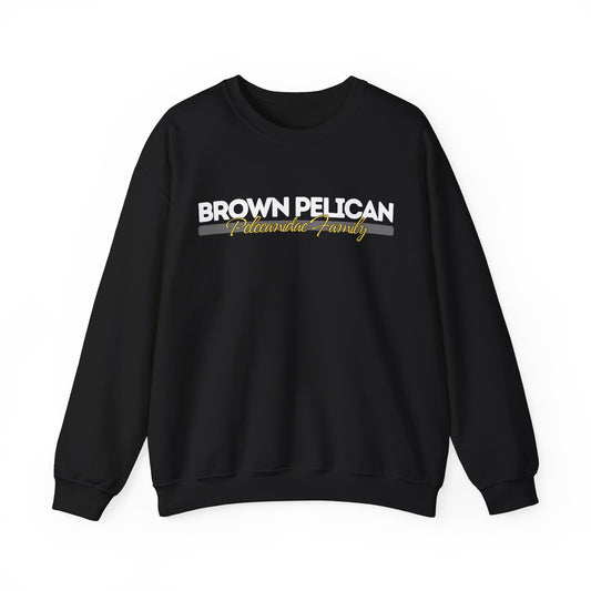 Black sweatshirt with 'Brown Pelican' text on a white background