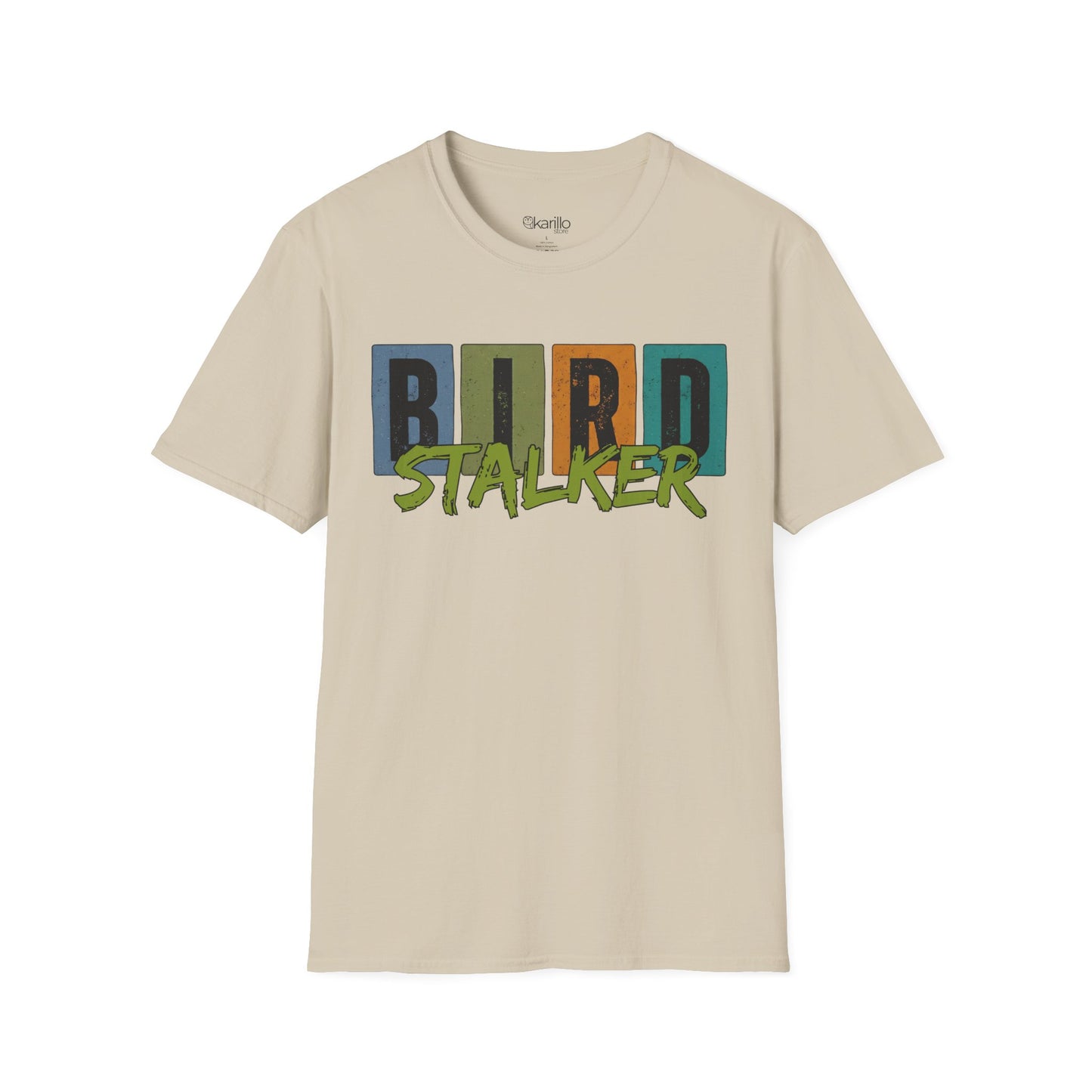 Bird Stalker T-Shirt — Retro Blocks Graphic Tee for Birdwatching Enthusiasts