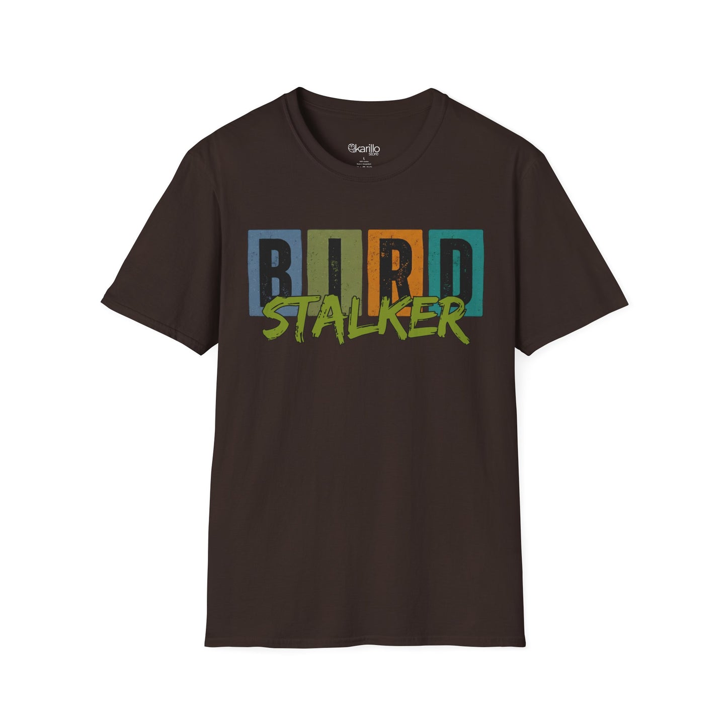 Bird Stalker T-Shirt — Retro Blocks Graphic Tee for Birdwatching Enthusiasts