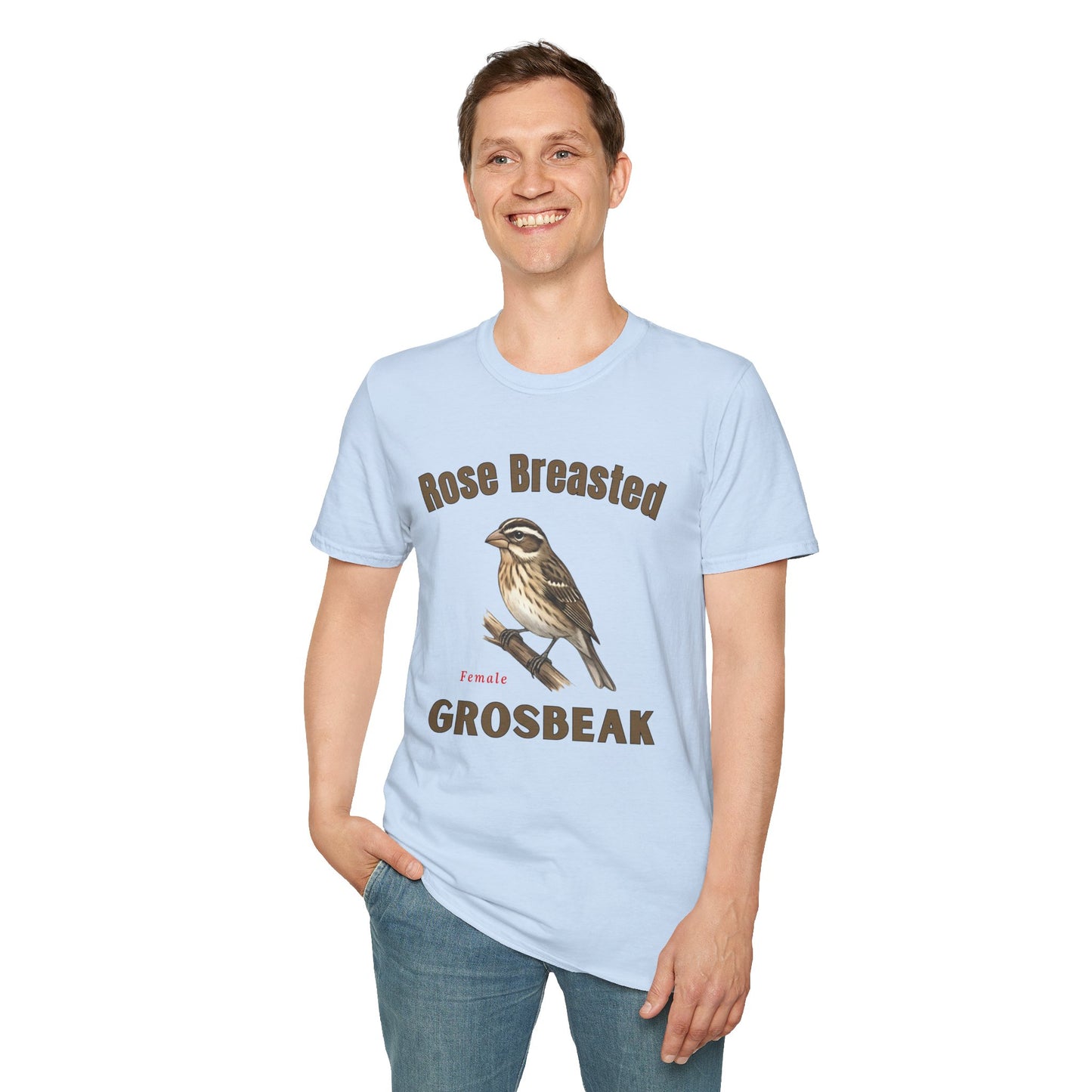Rose-Breasted Grosbeak Female T-Shirt — Vintage Bird Illustration Tee for Birdwatchers