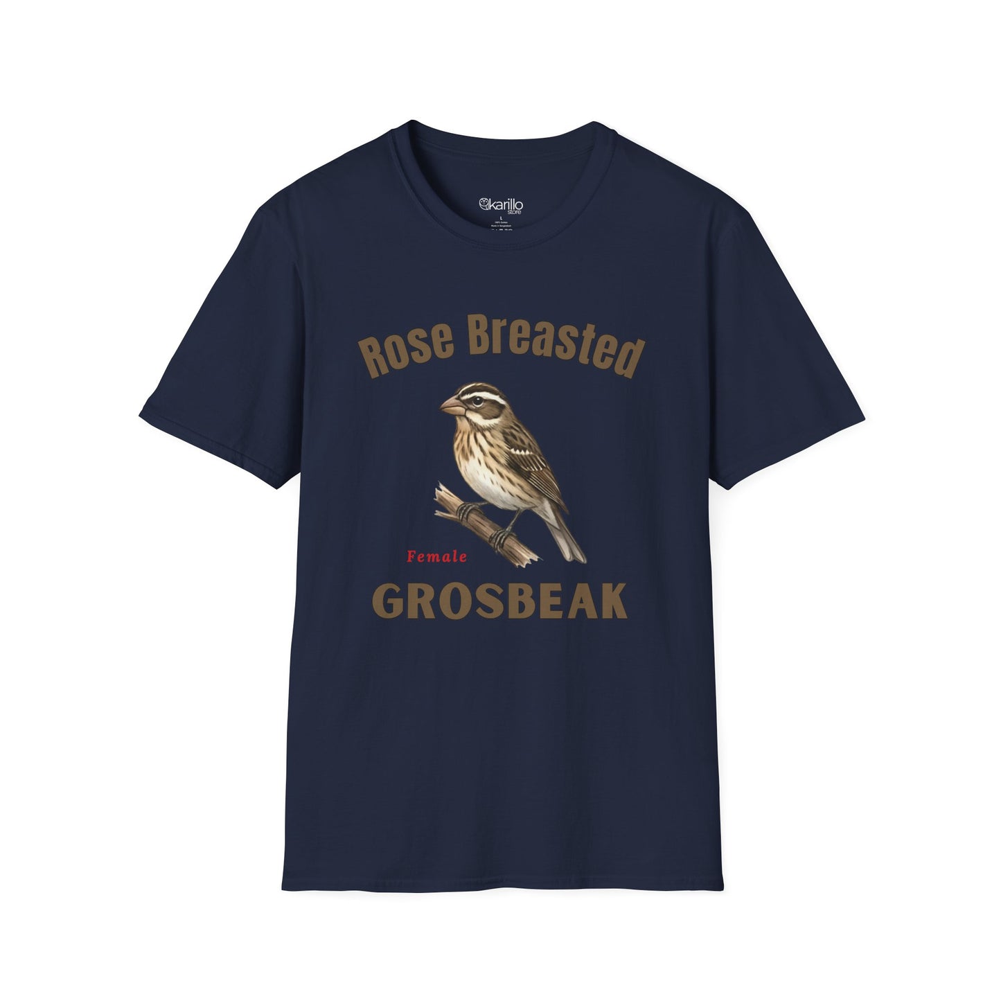 Rose-Breasted Grosbeak Female T-Shirt — Vintage Bird Illustration Tee for Birdwatchers