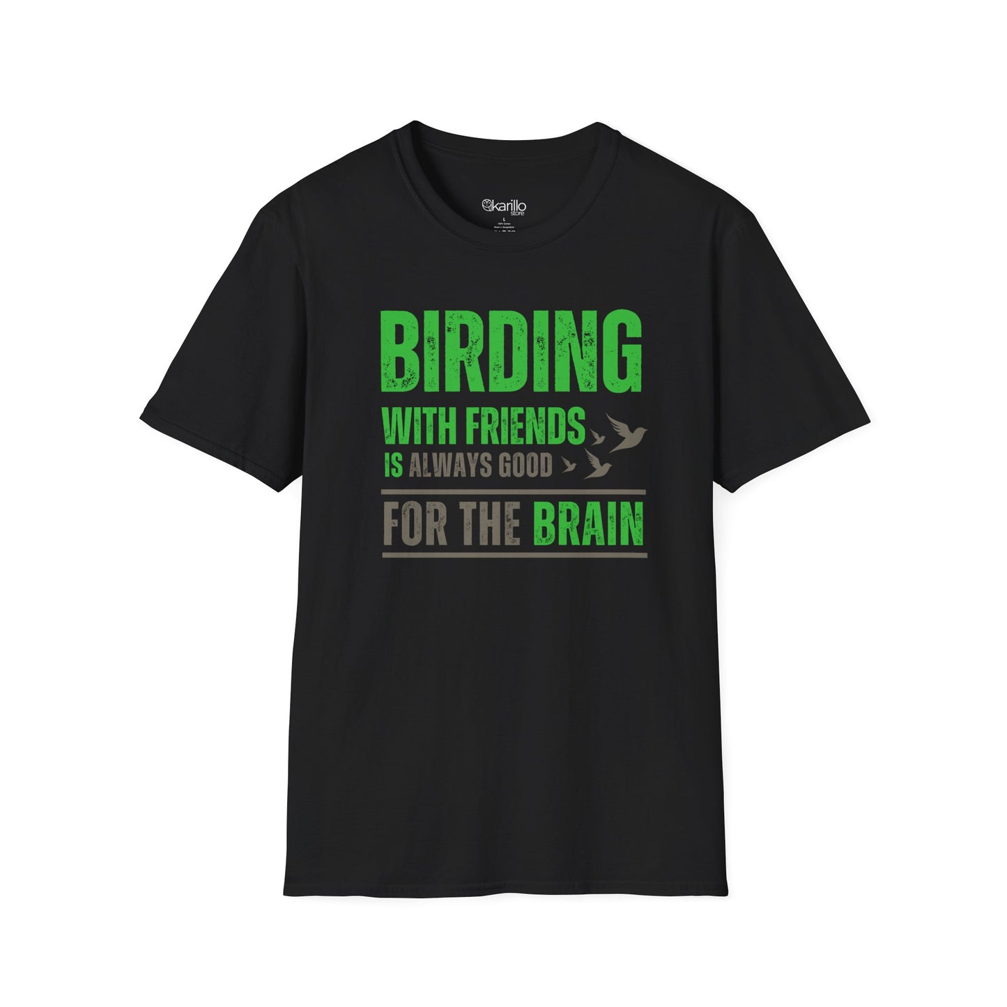 Front view Bird Lover Quote t-shirt black color, Birding With Friends graphic design