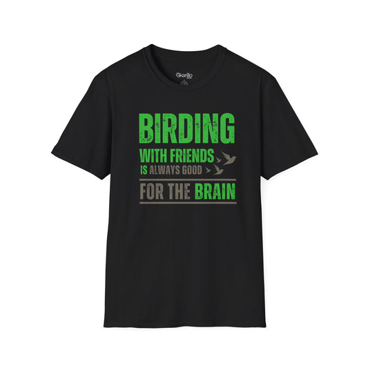 Front view Bird Lover Quote t-shirt black color, Birding With Friends graphic design