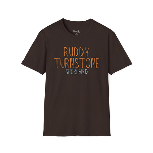 Brown t-shirt with 'Ruddy Turnstone Shorebird' text on a white background