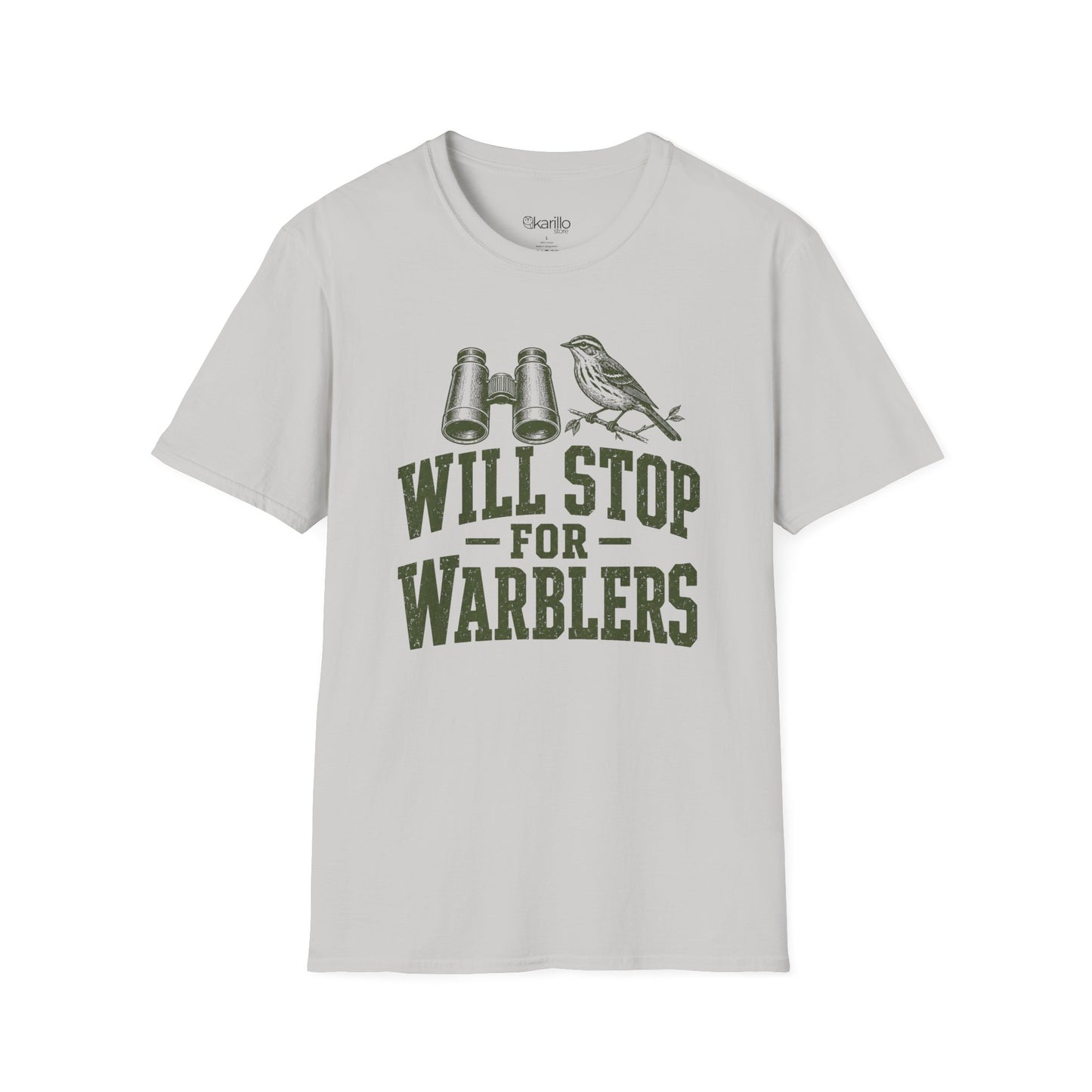 Sand color t-shirt with funny bird-themed graphic and text on a white background
