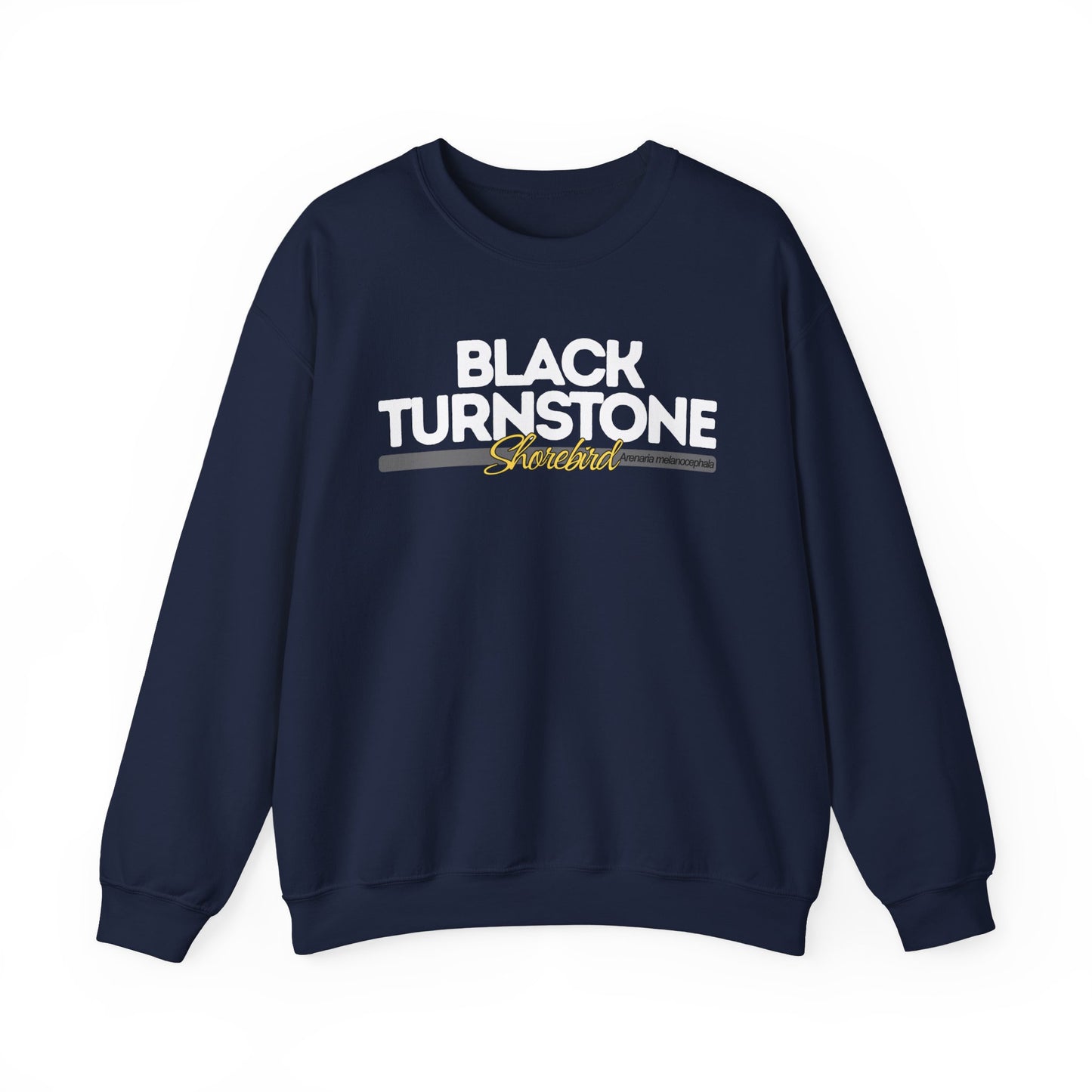 Navy blue sweatshirt with 'Black Turnstone' text on a white background