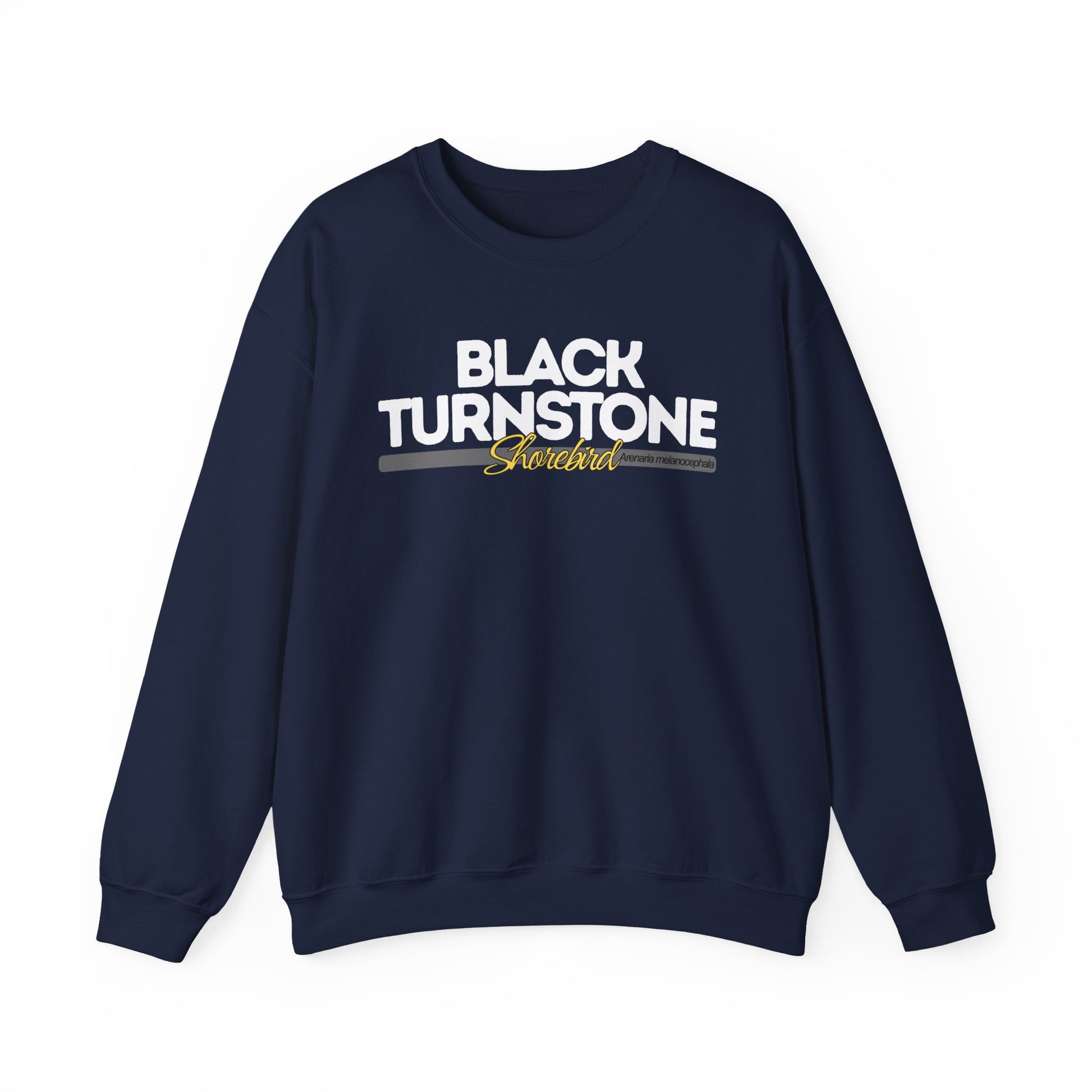 Navy blue sweatshirt with 'Black Turnstone' text on a white background