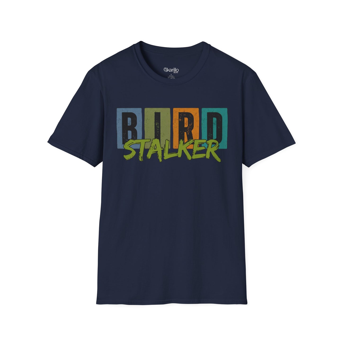 Bird Stalker T-Shirt — Retro Blocks Graphic Tee for Birdwatching Enthusiasts