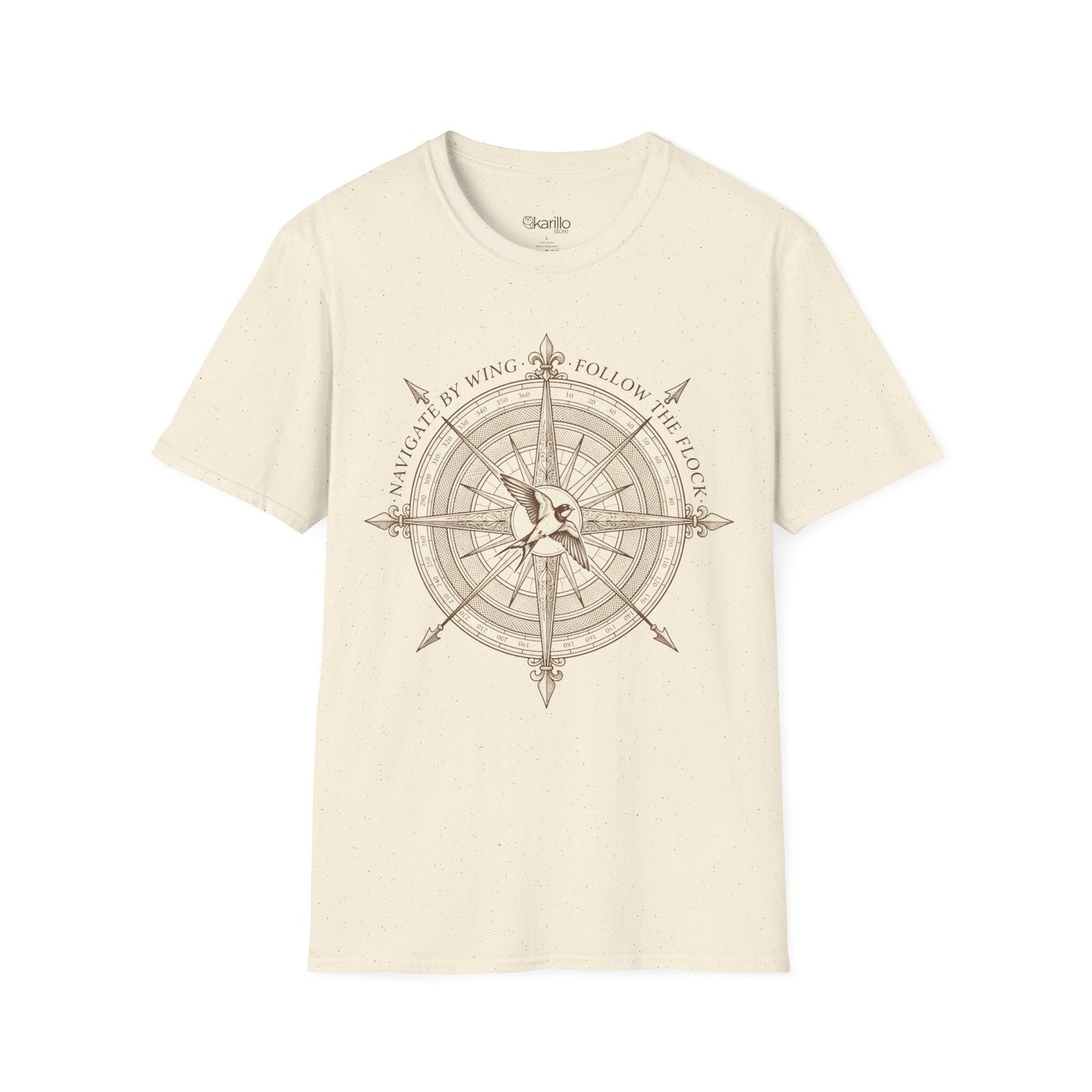 Compass Swallow Migration T-Shirt – Retro Nautical Birdwatching Tee for Nature Travelers