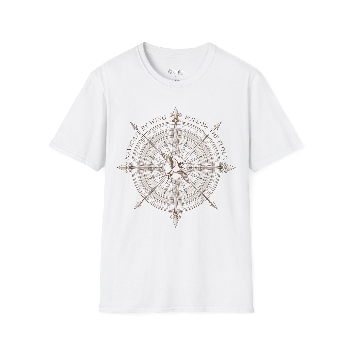 Compass Swallow Migration T-Shirt – Retro Nautical Birdwatching Tee for Nature Travelers