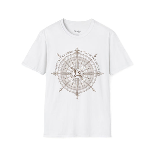 Compass Swallow Migration T-Shirt – Retro Nautical Birdwatching Tee for Nature Travelers