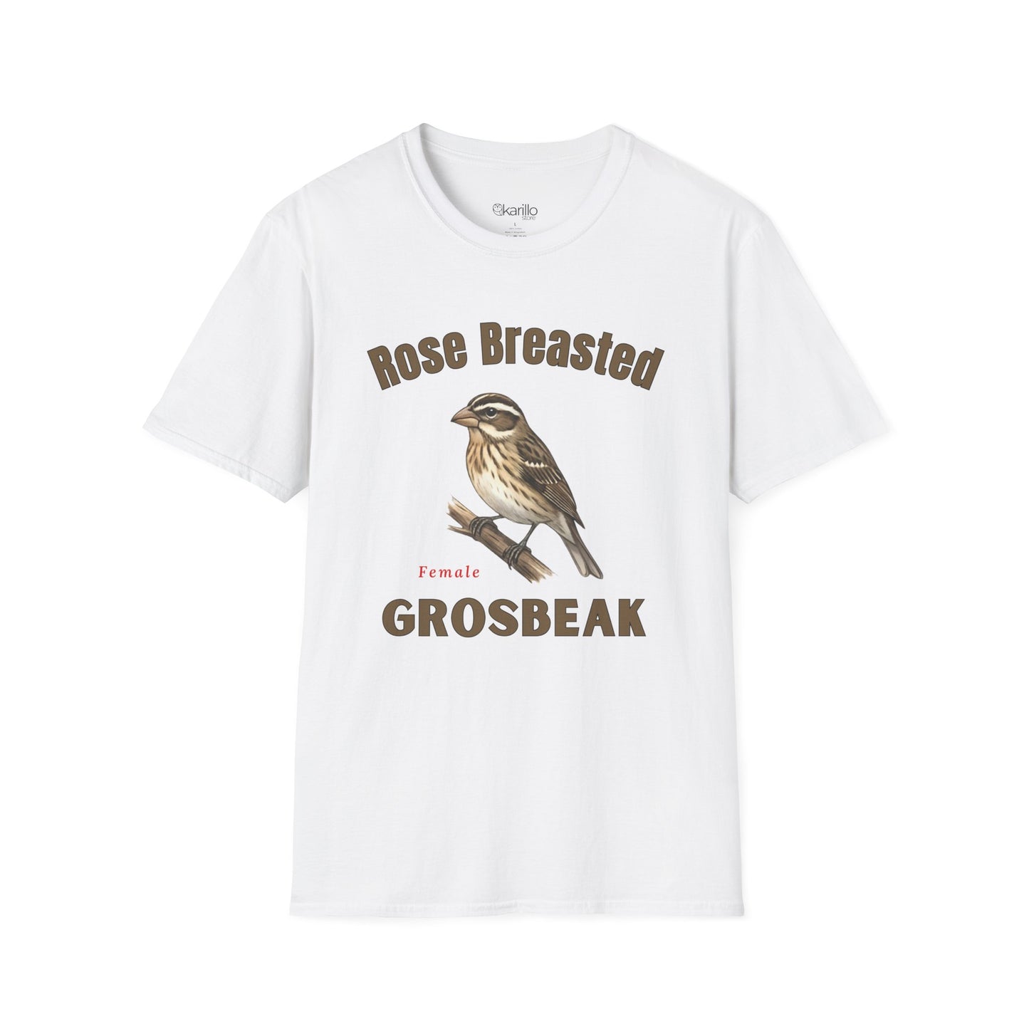 Rose-Breasted Grosbeak Female T-Shirt — Vintage Bird Illustration Tee for Birdwatchers