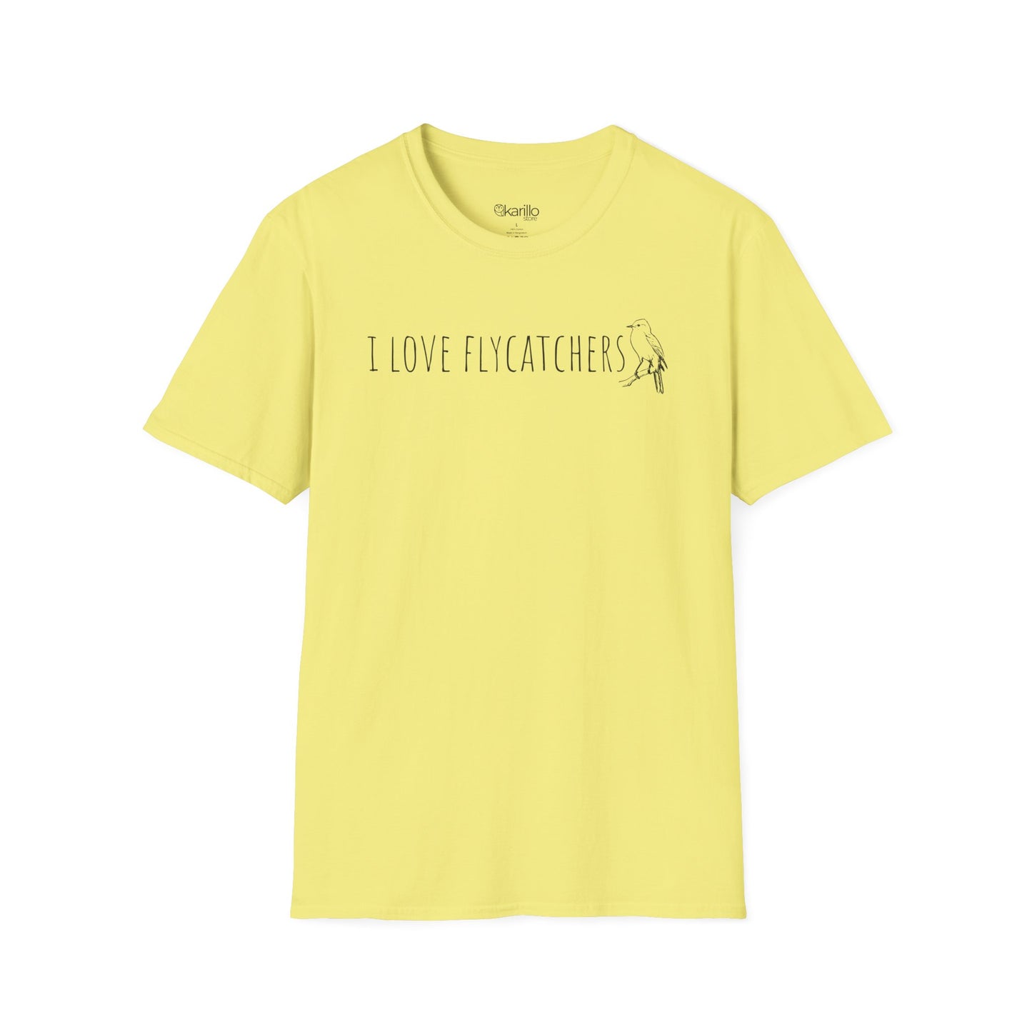 Cornsilk color t-shirt with 'I Love Flycatchers' text on a white background