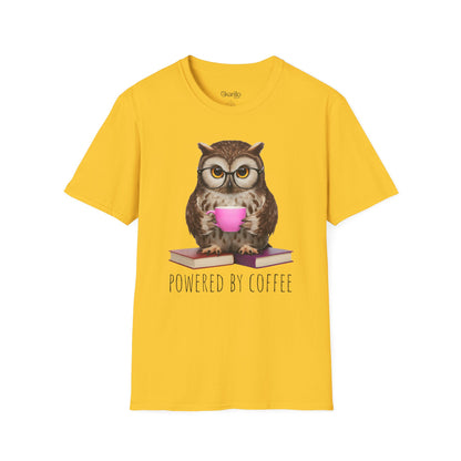 Owl Powered by Coffee Pink Unisex T-Shirt