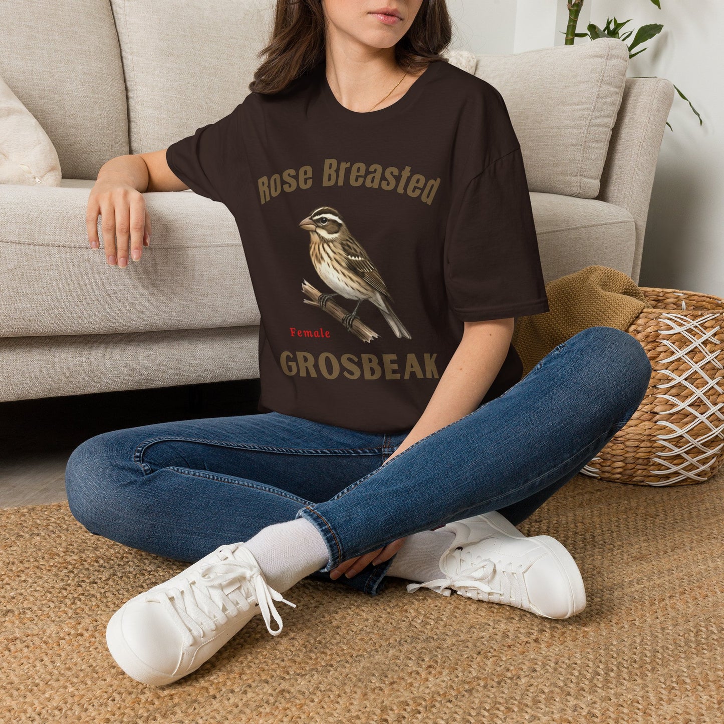 Rose-Breasted Grosbeak Female T-Shirt — Vintage Bird Illustration Tee for Birdwatchers
