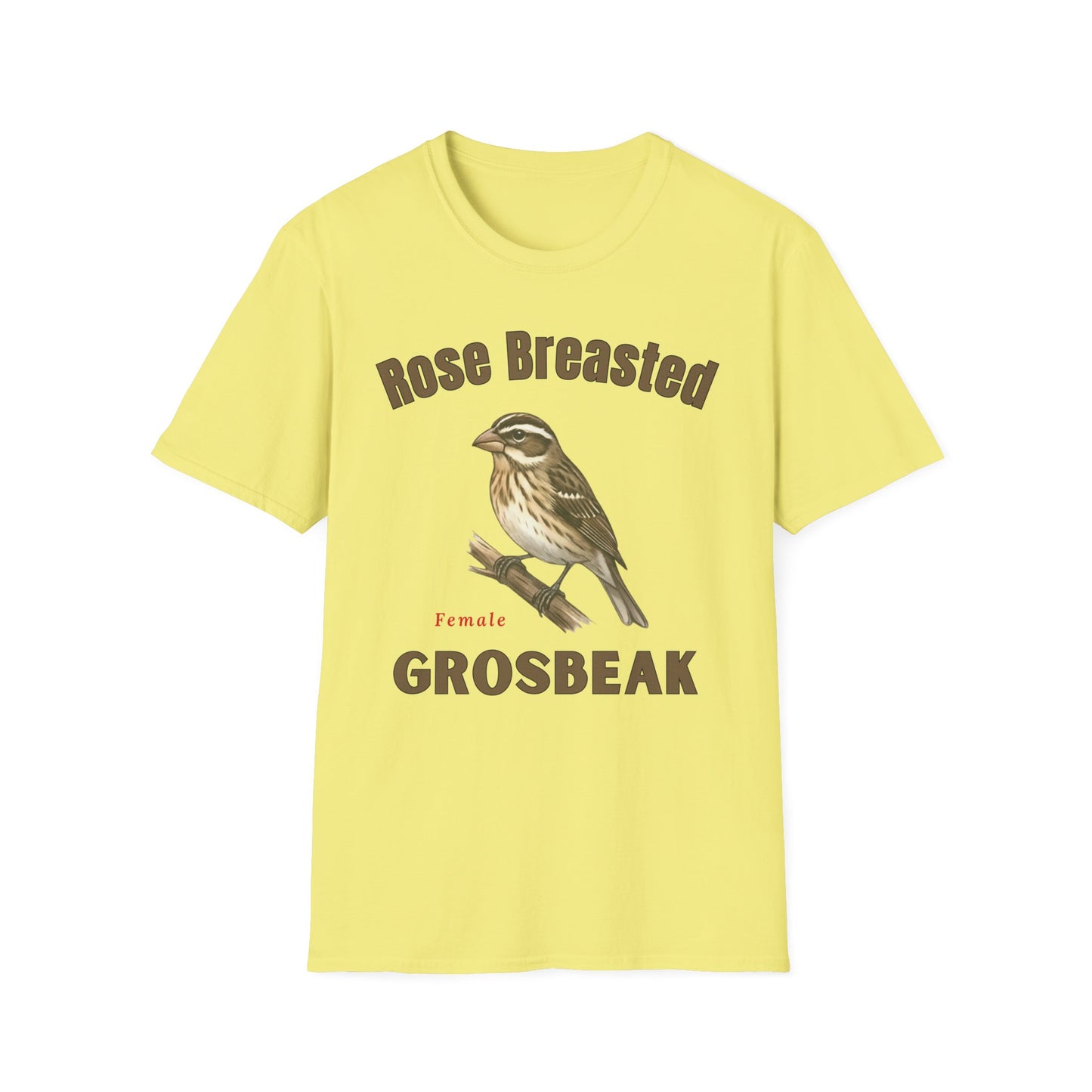 Rose-Breasted Grosbeak Female T-Shirt — Vintage Bird Illustration Tee for Birdwatchers